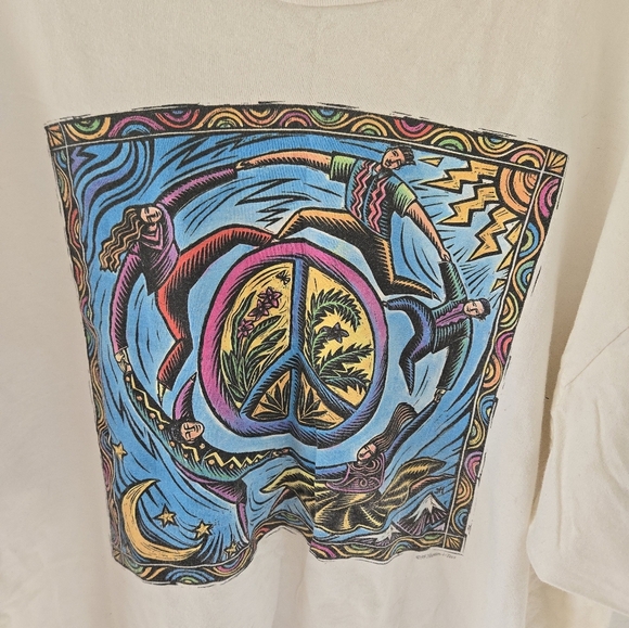 Vintage Hanes Heavyweight Humans-I-Tees T Shirt Mens Size XL Peace Sign Colorful - Picture 3 of 9